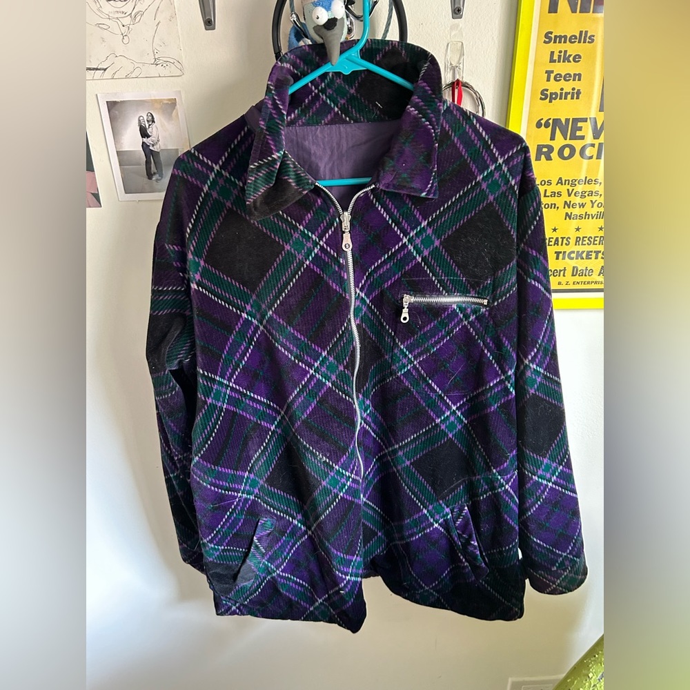 Velvet purple plaid jacket M